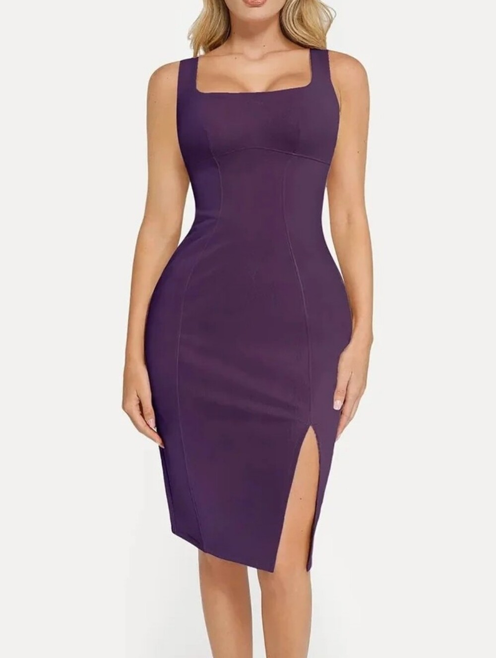 Popilush Faux Nubuck Bodycon Sculpting Slit Midi Dress Purple S NWT